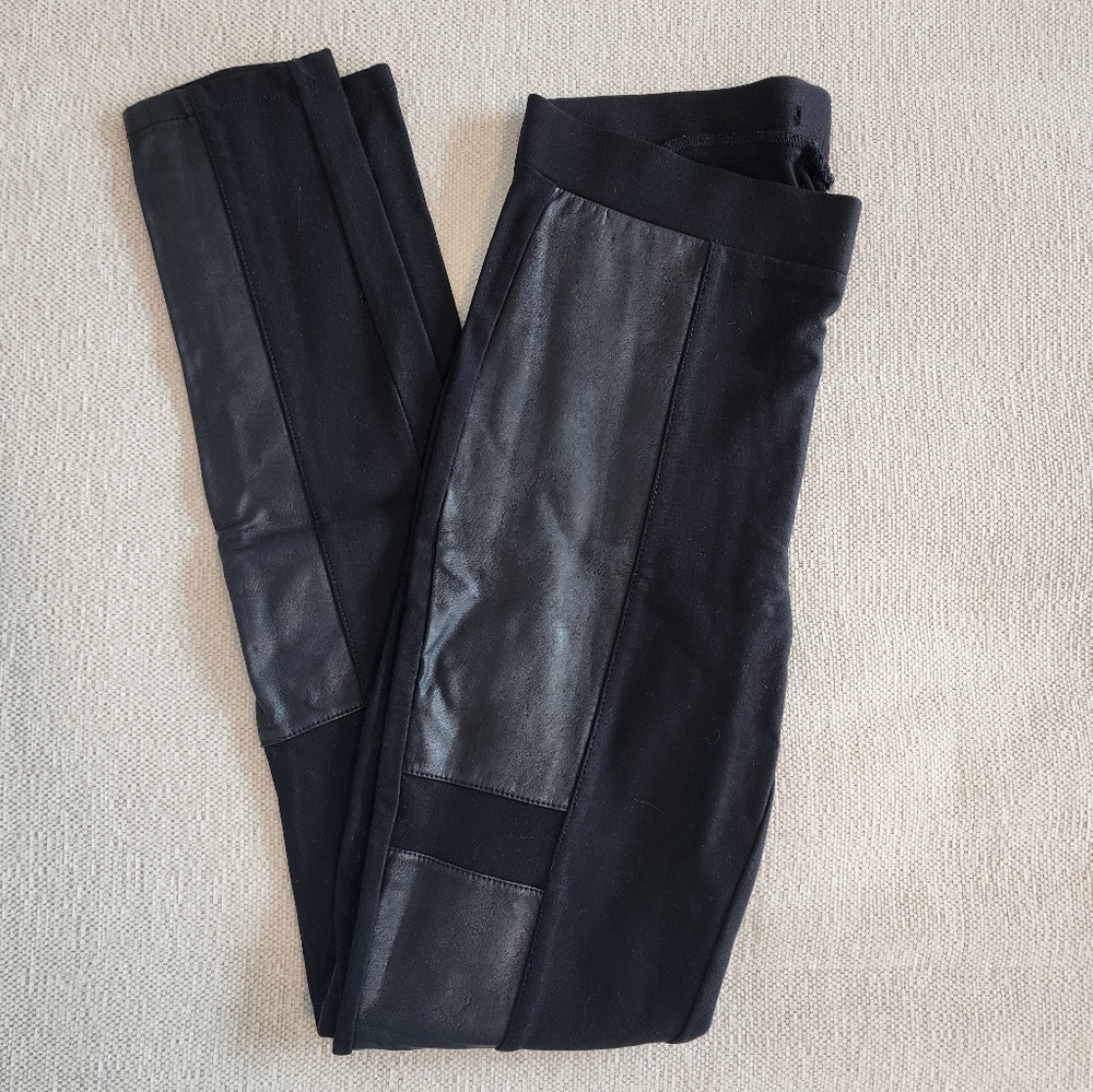 Black Leather-Panel Women's Leggings